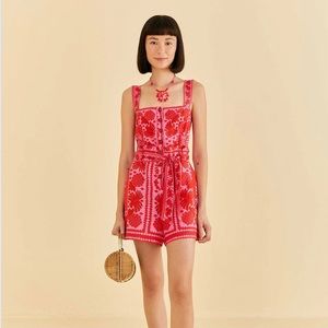 Farm Rio Red Jungle Scarf Romper